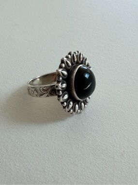 Vintage 925 Sterling Silver Black Onyx Statement Ring 7.75